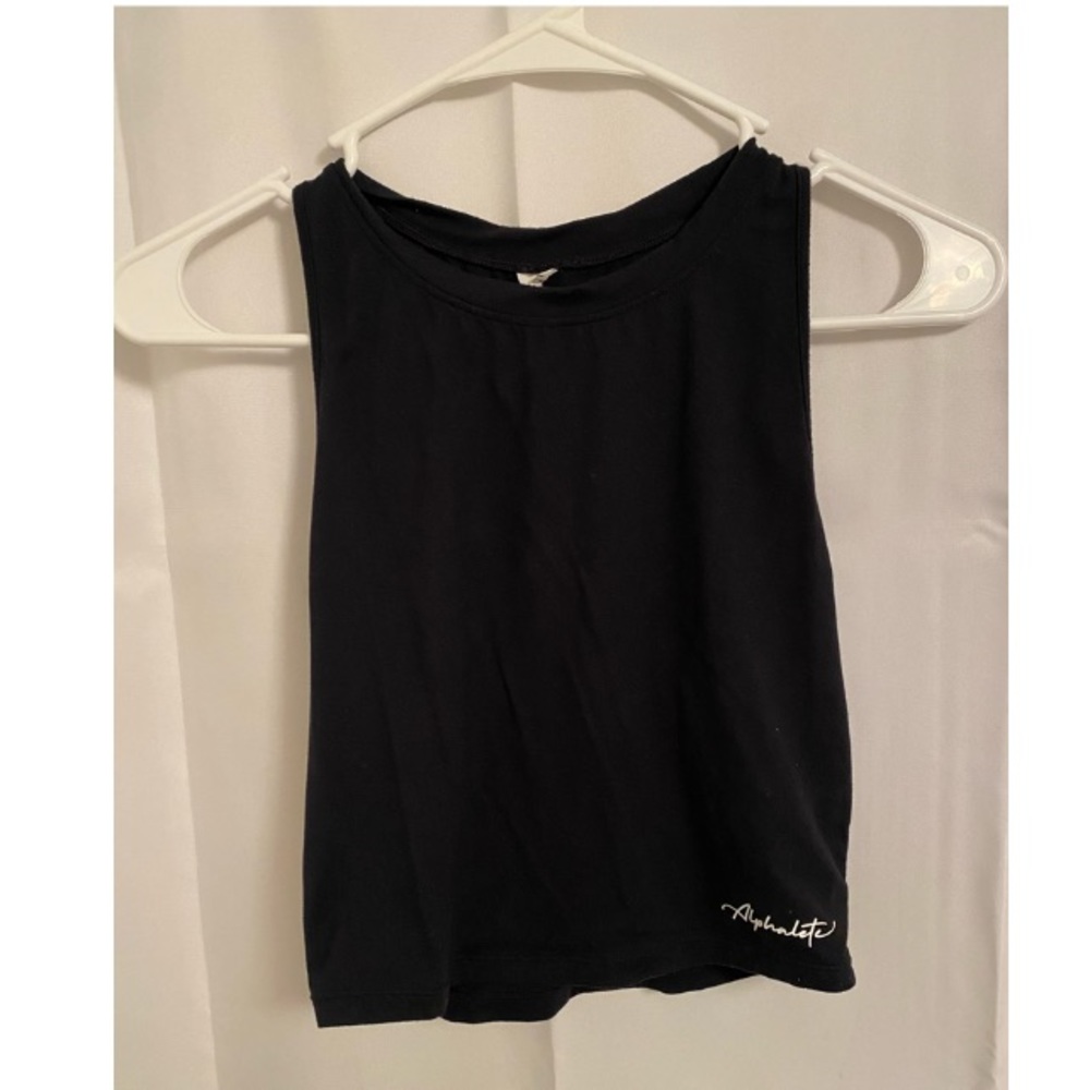 Ultrasoft Black alphalete crop top - high neck, razor back. Size medium